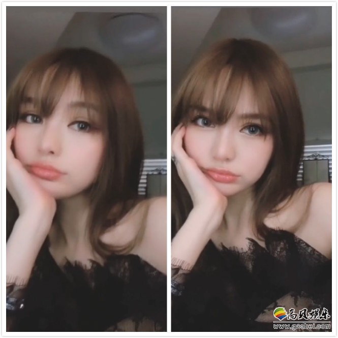 周扬青晒出自拍视频，她身穿黑色蕾丝上衣秀香肩，大眼放电酷似芭比娃娃