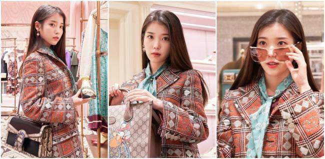 IU近来为全新精品品牌拍摄优雅画报，看起来她正在逛精品女性专区旗舰店