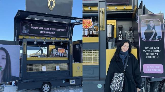 JISOO通过自己个人IG发布最新近况：晒出ROSÉ送来的应援咖啡车认证照